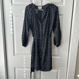 Maeve Blue Polka Dot Belted Button Up Shirt Dress Womens Size Large
